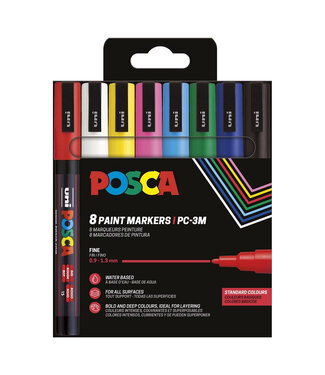 Posca Verfmarker PC-3M, 0.9 - 1.3 mm - 8er Box, Standaard kleuren