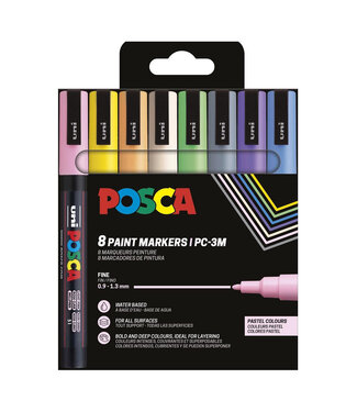 Posca Verfmarker PC-3M, 0.9 - 1.3 mm - 8er Box, Pastel kleuren