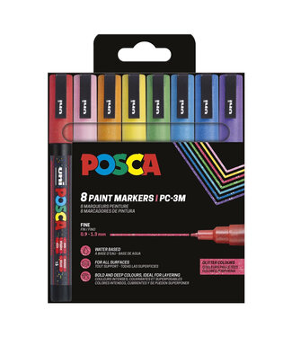 Posca Verfmarker PC-3M, 0.9 - 1.3 mm - 8er Box, Glitter kleuren