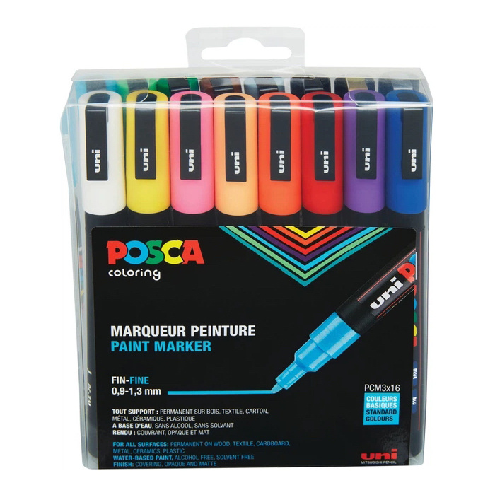Posca Verfmarker PC-3M, 0.9 - 1.3 mm - 16er Box - Standaard kleuren