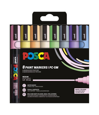 Posca Verfmarker PC-5M, 1.8 - 2.5 mm - 8er Box - Pastel kleuren