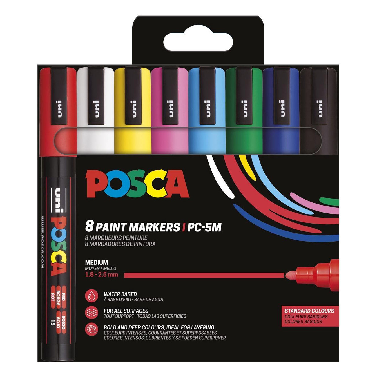 Posca Verfmarker PC-5M, 1.8 - 2.5 mm - 8er Box - Standaard kleuren