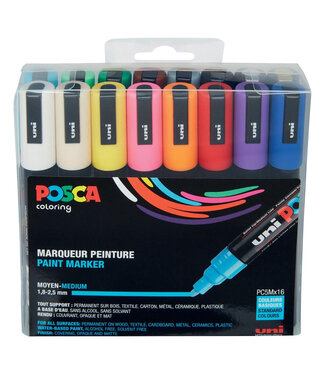 Posca Verfmarker PC-5M, 1.8 - 2.5 mm - 16er Box, Standaard kleuren