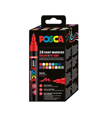 Posca Verfmarker PC-5BR, 1 - 4 mm - 16er Box, Brush - Standaard kleuren