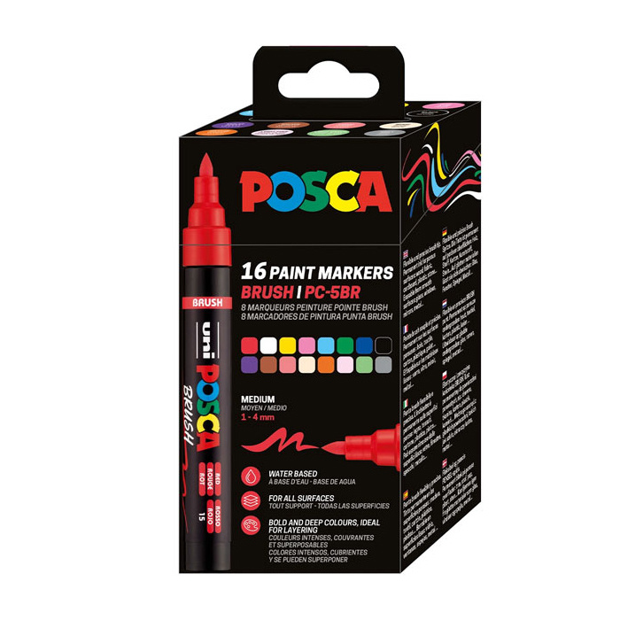 Posca Verfmarker PC-5BR, 1 - 4 mm - 16er Box, Brush - Standaard kleuren