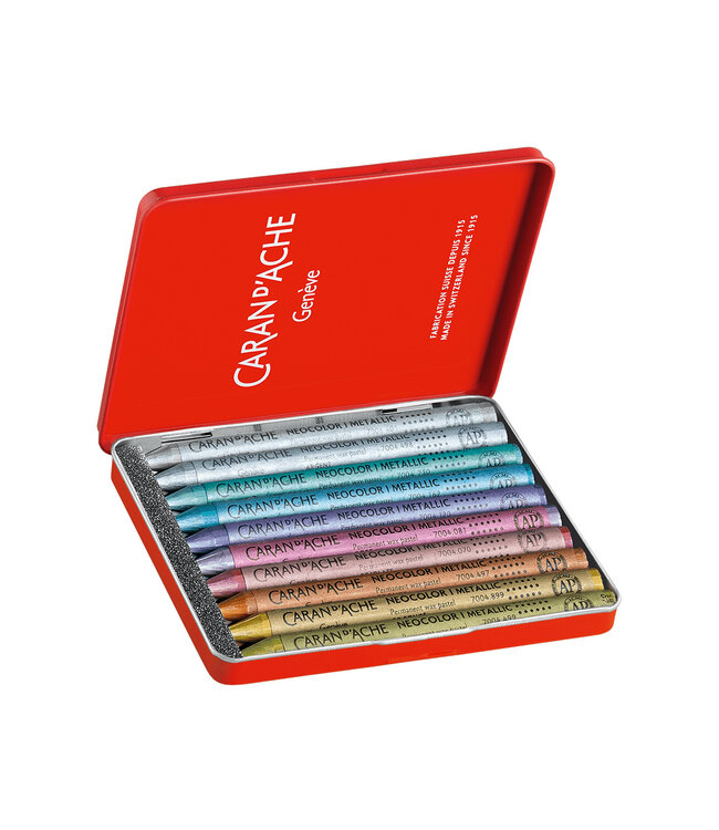 Caran d’Ache Neocolor I Metallic Waxpastels – 10 Kleuren in Metalen Blik