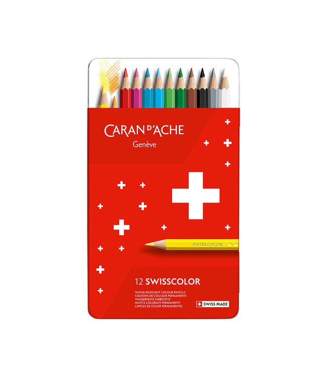 Caran d’Ache Swisscolor Permanent Kleurpotloden - 12 stuks - Metalen Blik
