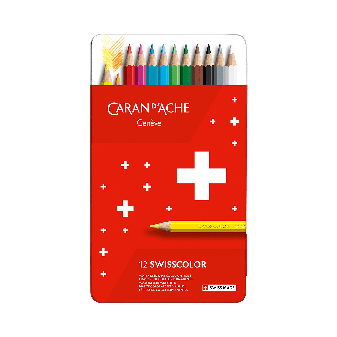 Caran d’Ache Swisscolor Permanent Kleurpotloden - 12 stuks - Metalen Blik