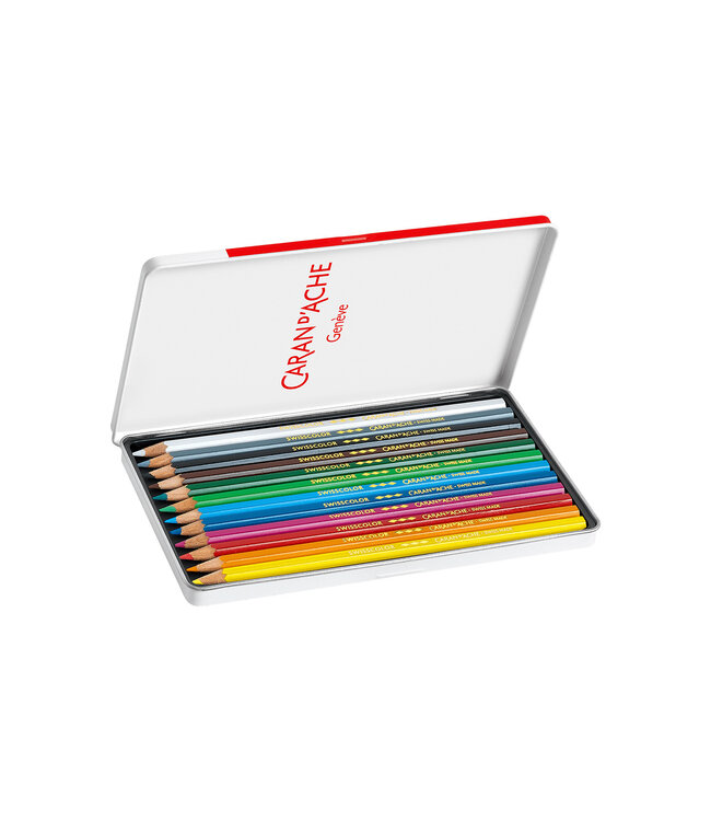 Caran d’Ache Swisscolor Permanent Kleurpotloden - 12 stuks - Metalen Blik