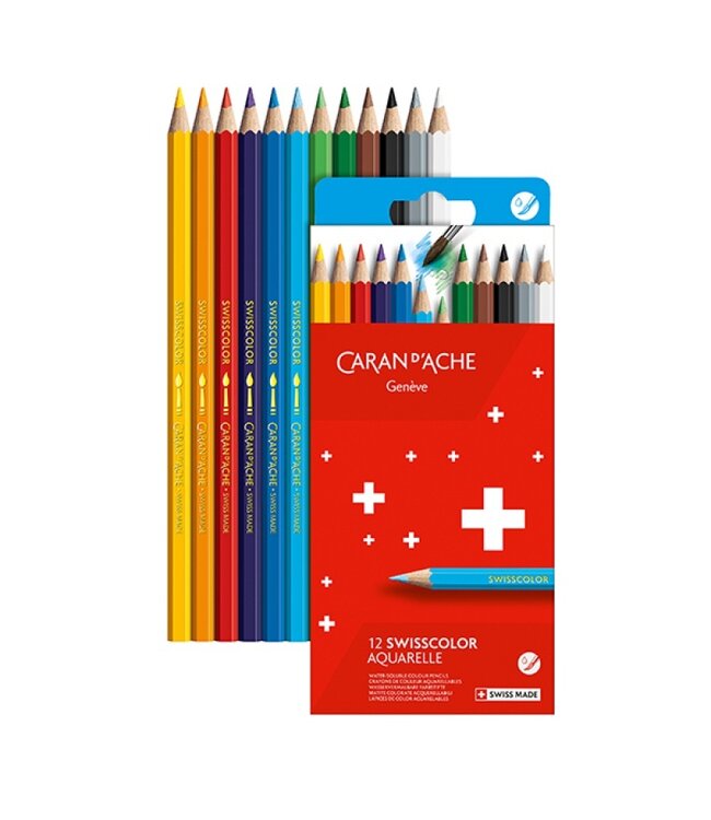 Caran d’Ache Swisscolor Aquarelle Kleurpotloden – 12 Kleuren in Kartonnen Doos
