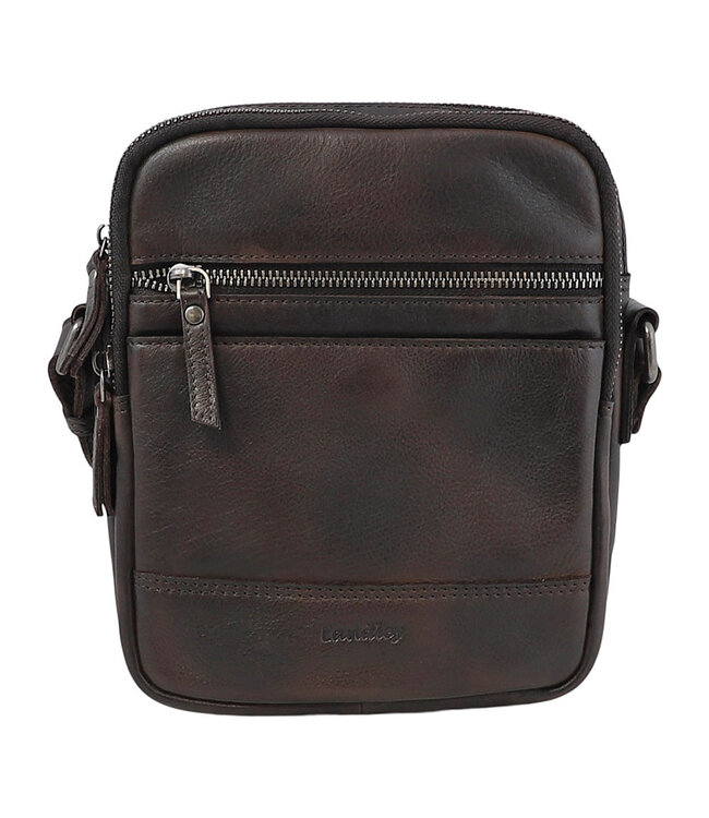 Landley Leren Schoudertas Heren & Dames – Crossbody Tas van Echt Leer met Dubbele Rits – Donkerbruin