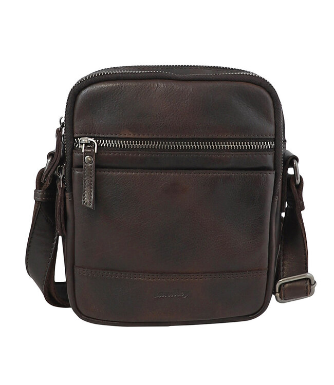 Landley Leren Schoudertas Heren & Dames – Crossbody Tas van Echt Leer met Dubbele Rits – Donkerbruin