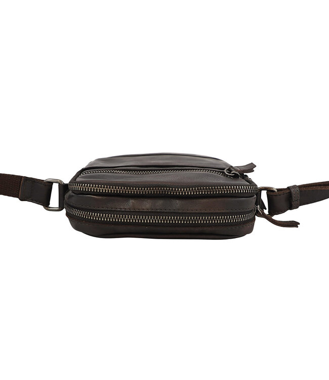 Landley Leren Schoudertas Heren & Dames – Crossbody Tas van Echt Leer met Dubbele Rits – Donkerbruin