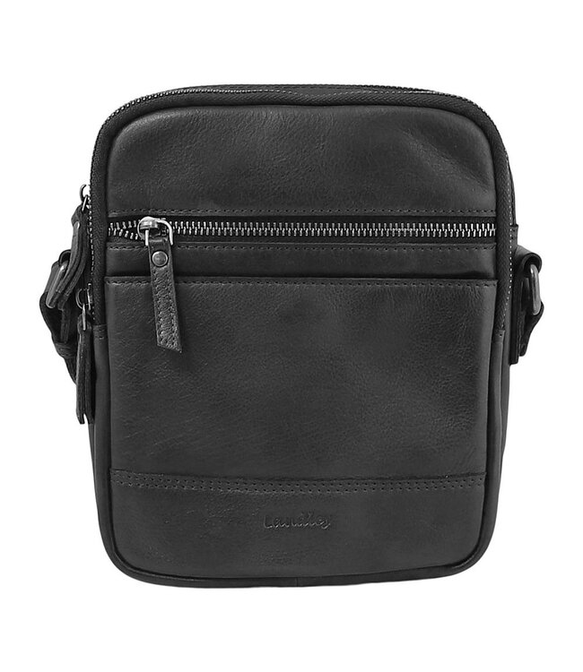 Landley Leren Schoudertas Heren & Dames – Crossbody Tas van Echt Leer met Dubbele Rits – Zwart