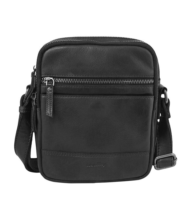 Landley Leren Schoudertas Heren & Dames – Crossbody Tas van Echt Leer met Dubbele Rits – Zwart