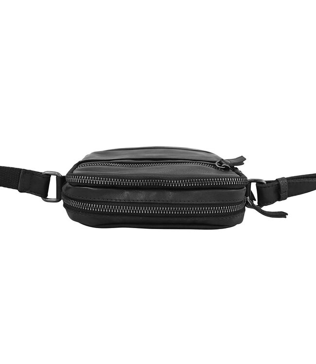 Landley Leren Schoudertas Heren & Dames – Crossbody Tas van Echt Leer met Dubbele Rits – Zwart