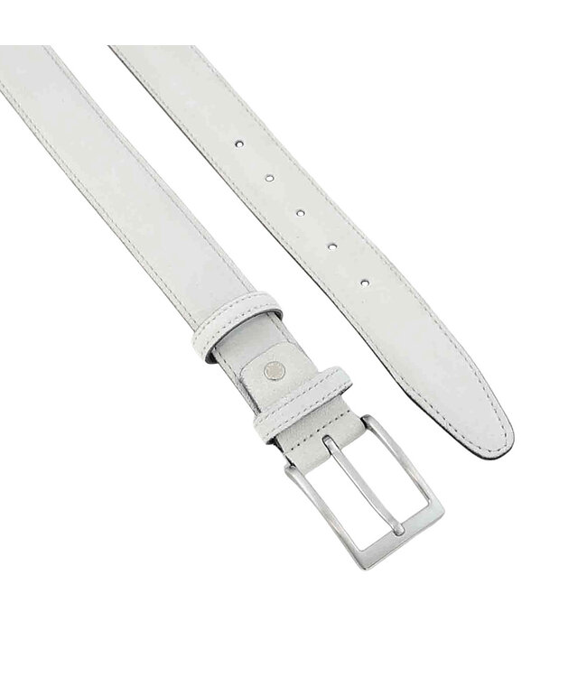 Landley Suède Leren Heren Riem - Pantalon Riem Leer - Broekriem Mannen - Lichtgrijs / Wit