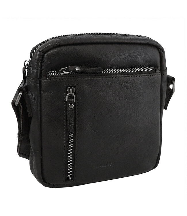 Landley Leren Schoudertas Heren - Crossbody Tas van Echt Leer - Verstelbare Schouderriem - Zwart