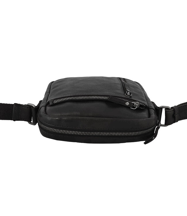 Landley Leren Schoudertas Heren - Crossbody Tas van Echt Leer - Verstelbare Schouderriem - Zwart