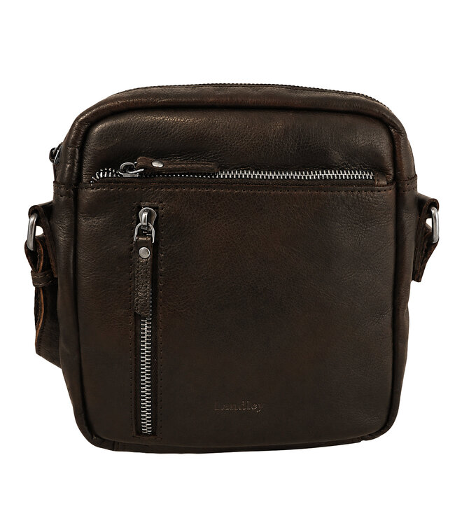 Landley Leren Schoudertas Heren - Crossbody Tas van Echt Leer - Verstelbare Schouderriem - Donkerbruin