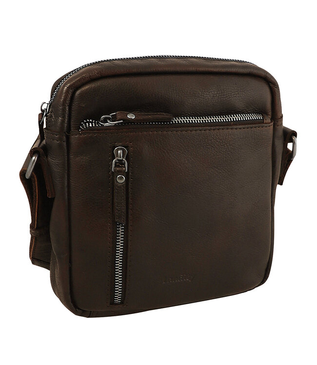 Landley Leren Schoudertas Heren - Crossbody Tas van Echt Leer - Verstelbare Schouderriem - Donkerbruin