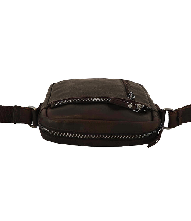 Landley Leren Schoudertas Heren - Crossbody Tas van Echt Leer - Verstelbare Schouderriem - Donkerbruin