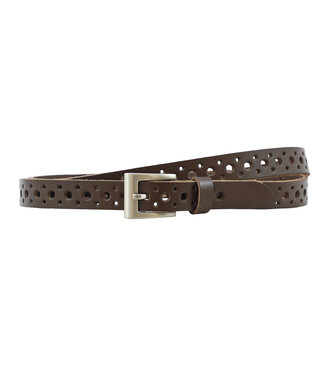Houtkamp Smalle Leren Damesriem met Patroon – Bruin