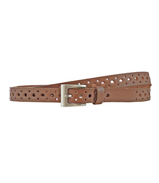 Houtkamp Smalle Leren Damesriem met Patroon – Cognac