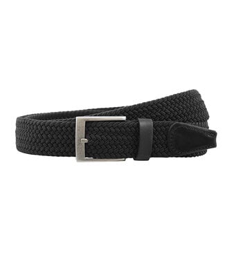 Houtkamp Elastische Riem met echt Leer - Zwart