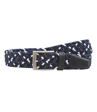 Houtkamp Elastische Riem met echt Leer - Zwart / Blauw / Groen / Wit
