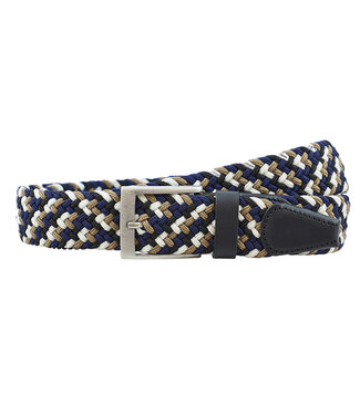 Houtkamp Elastische Riem met echt Leer - Zwart / Blauw / Taupe / Wit