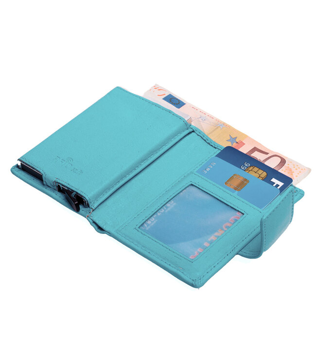 Figuretta Cardprotector Leren Portemonnee met RFID Bescherming Lichtblauw