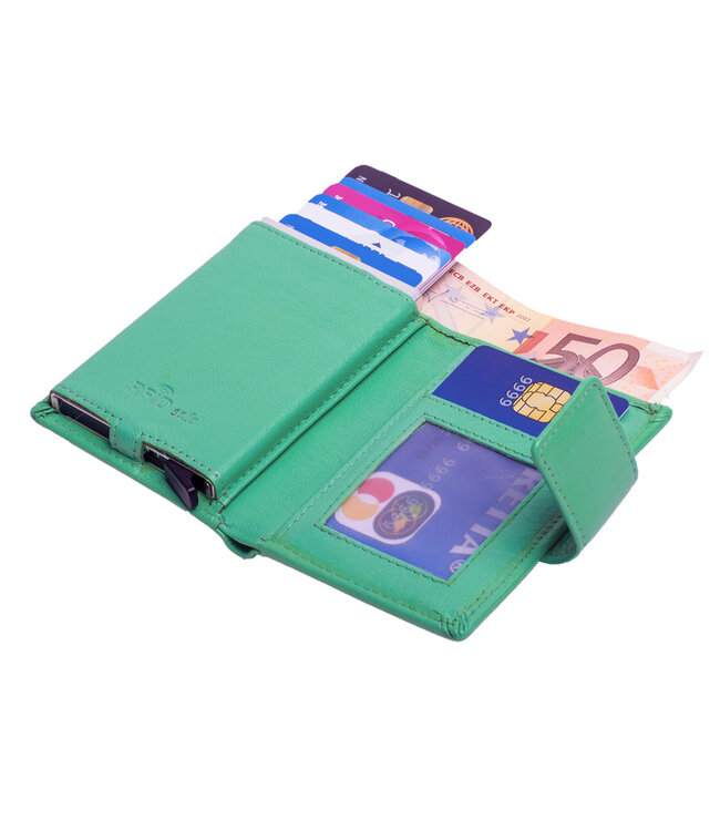 Figuretta Cardprotector Leren Portemonnee met RFID Bescherming Zeegroen