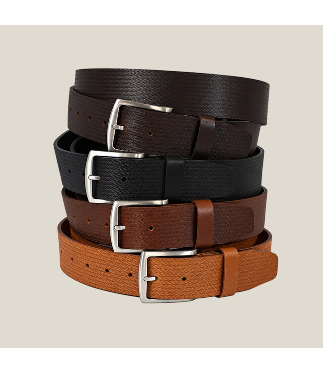 Landley Leren Herenriem Cognac – Echt Leer – Jeans Riem Heren met Luxe Gevlochten Patroon – 4 cm Breed
