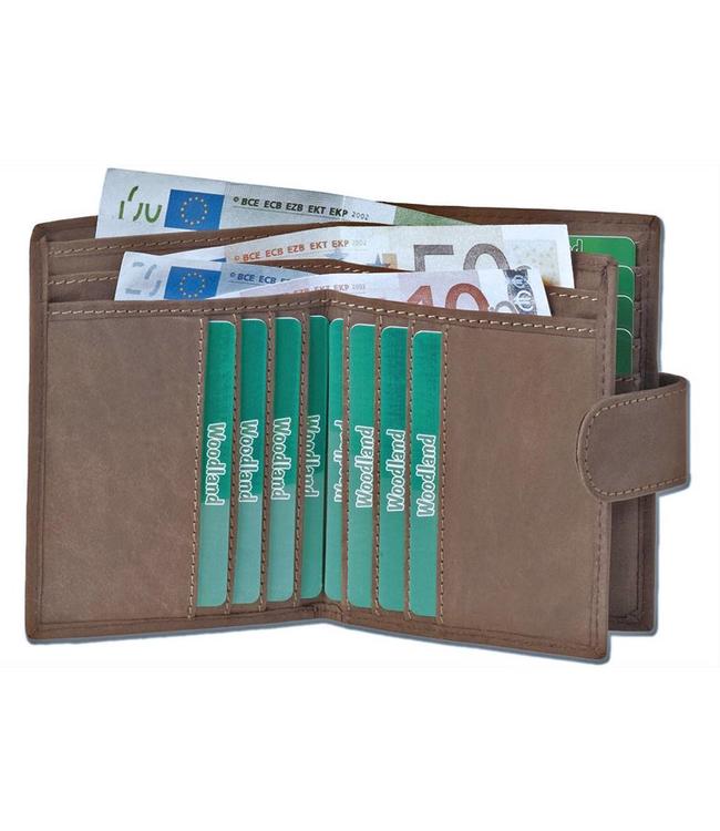 Woodland Leren Billfold Portemonnee voor Dames en Heren - Staand model - met Sluitclip - Bruin