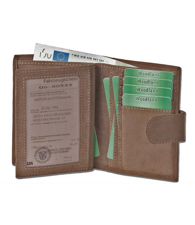 Woodland Leren Billfold Portemonnee voor Dames en Heren - Staand model - met Sluitclip - Bruin