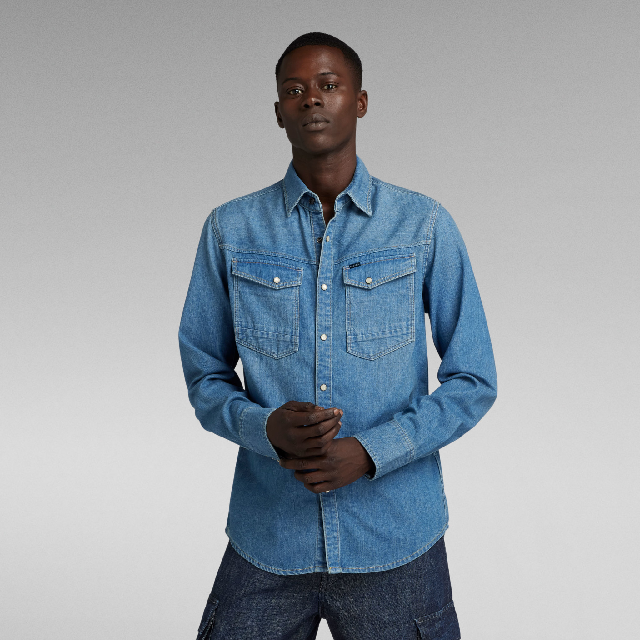 G-Star G-Star Slim Denim Shirt Faded Cricket Blue