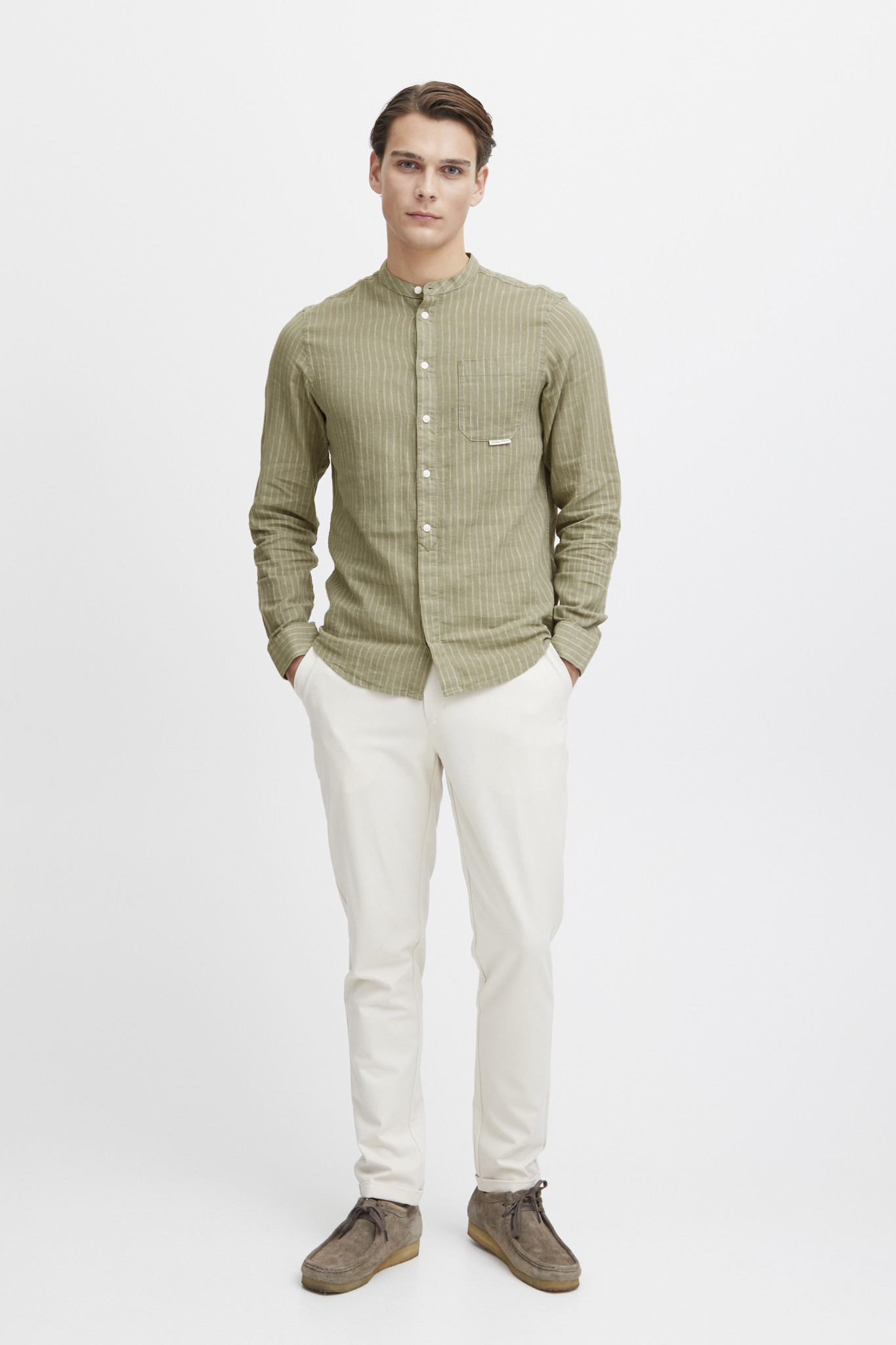 Casual Friday Casual Friday 20504976 Anton L/S Striped Linen Mix Mao Shirt Vetiver