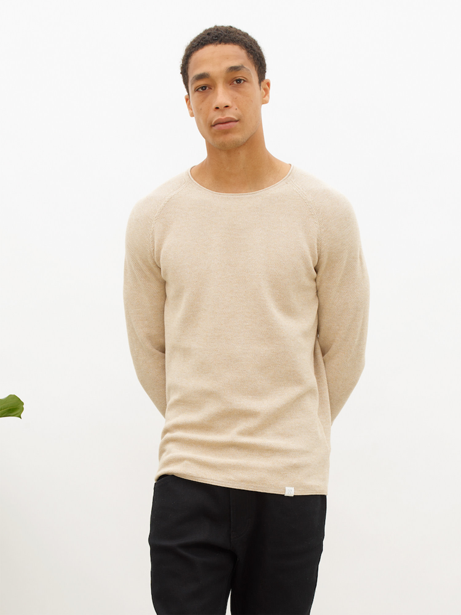 Nowadays Nowadays NOS004 Honeycomb Crew Neck Knit Brown Rice