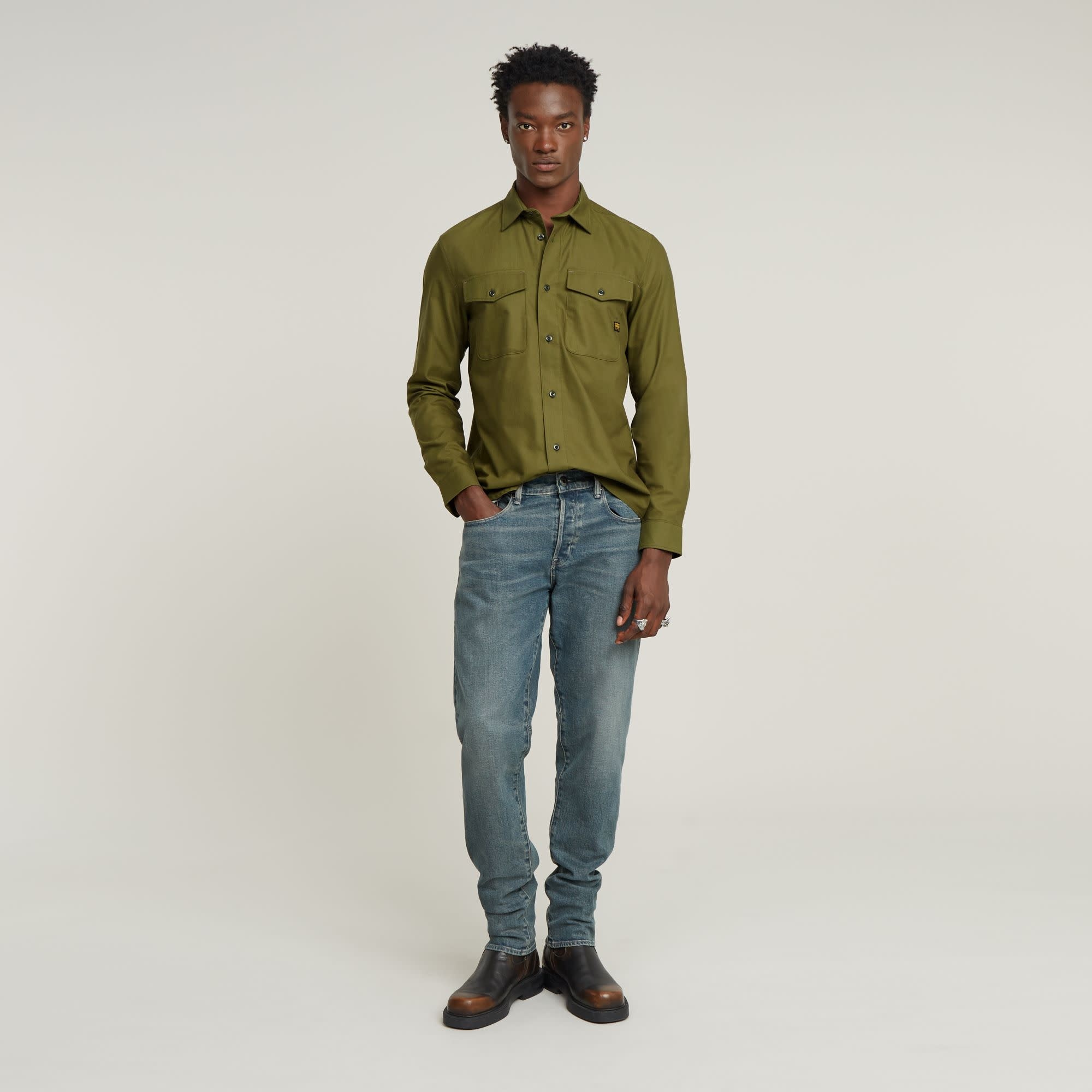 G-Star Marine Slim State Oxford Shirt Shadow Olive / Ensis Green