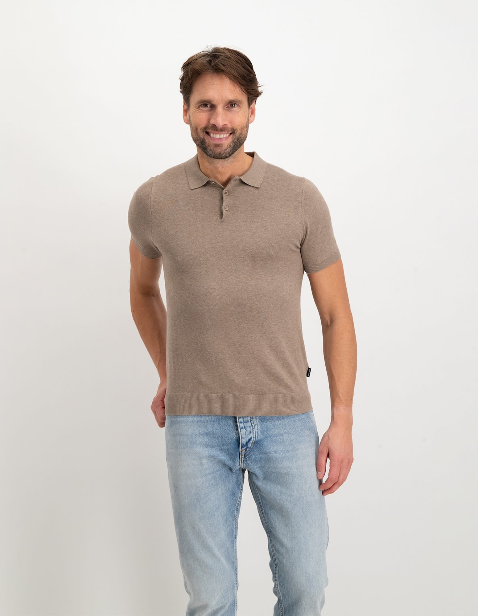 Saint Steve Chris Knitted Polo Taupe Melange
