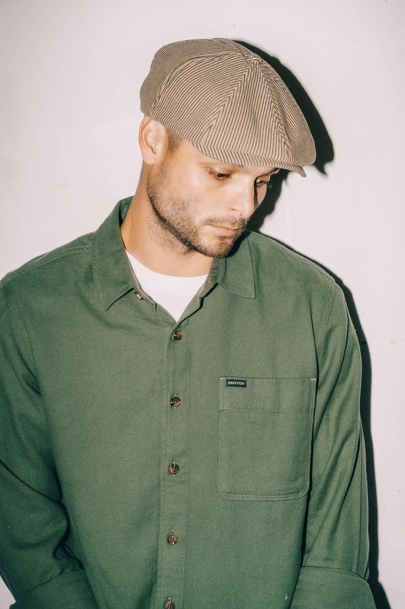 Brixton Brood Snap Cap Dark Tan / Black Hickory Stripe