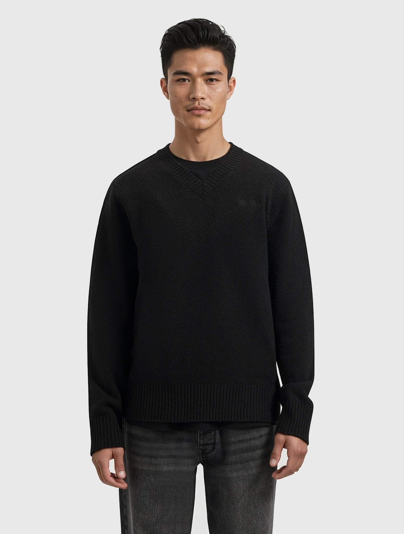 Pure Path 25030819 Melange V-Neck Knit Black