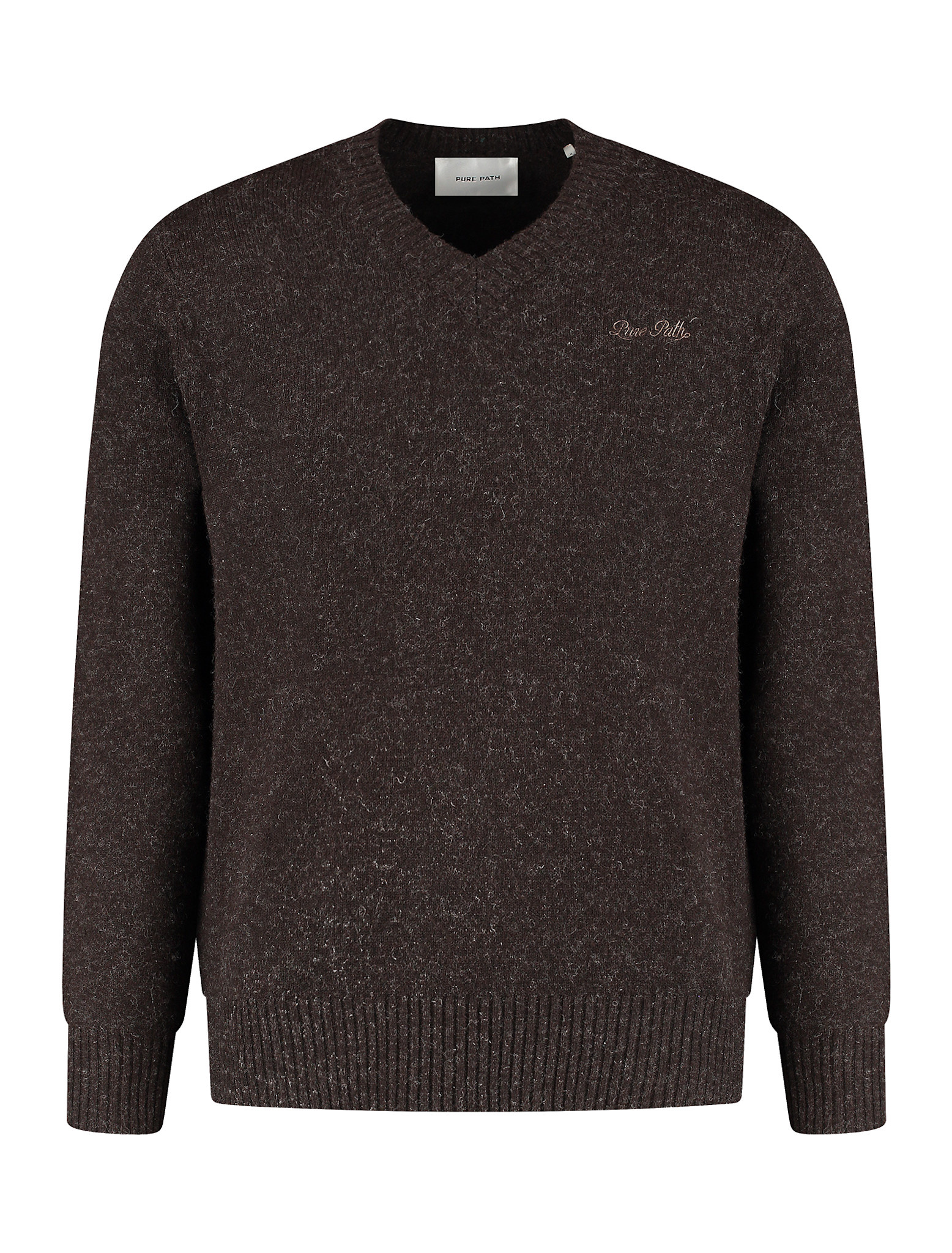 Pure Path 25030819 Melange V-Neck Knit Dark Brown