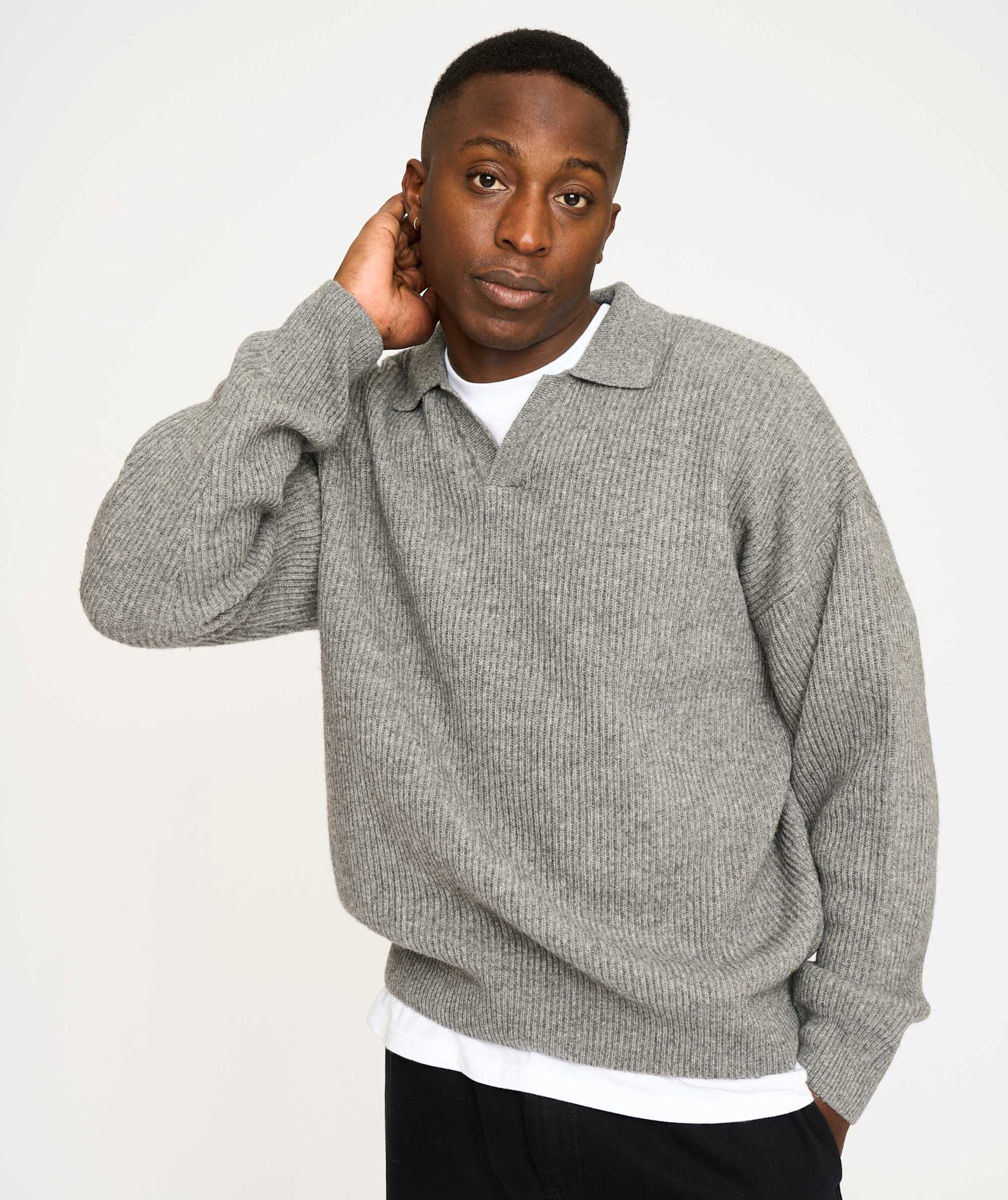 Resterods Kane Polo Knit Light Grey Melange