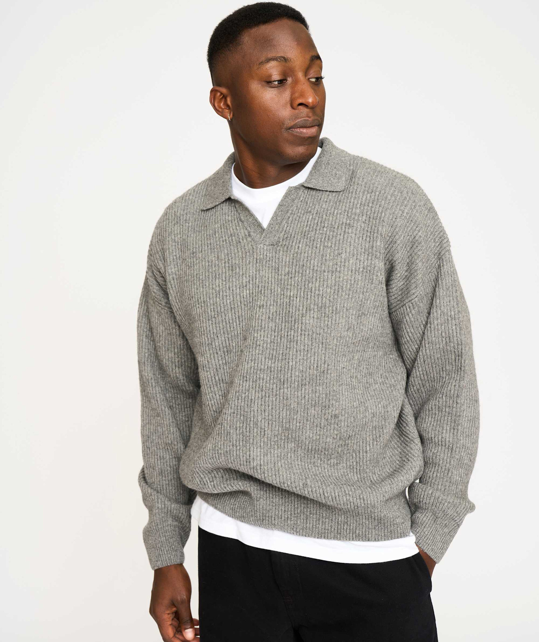 Resterods Kane Polo Knit Light Grey Melange