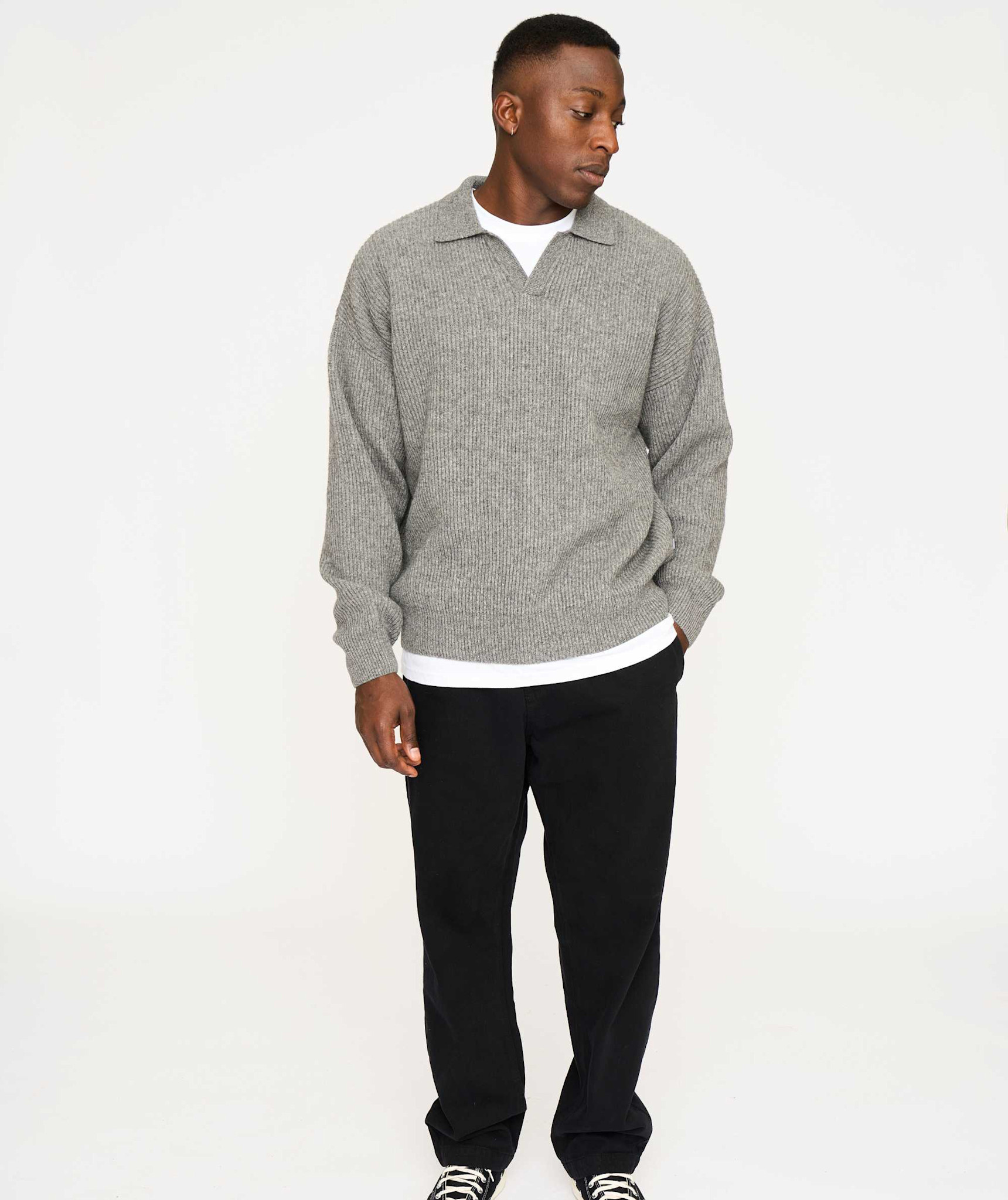 Resterods Kane Polo Knit Light Grey Melange
