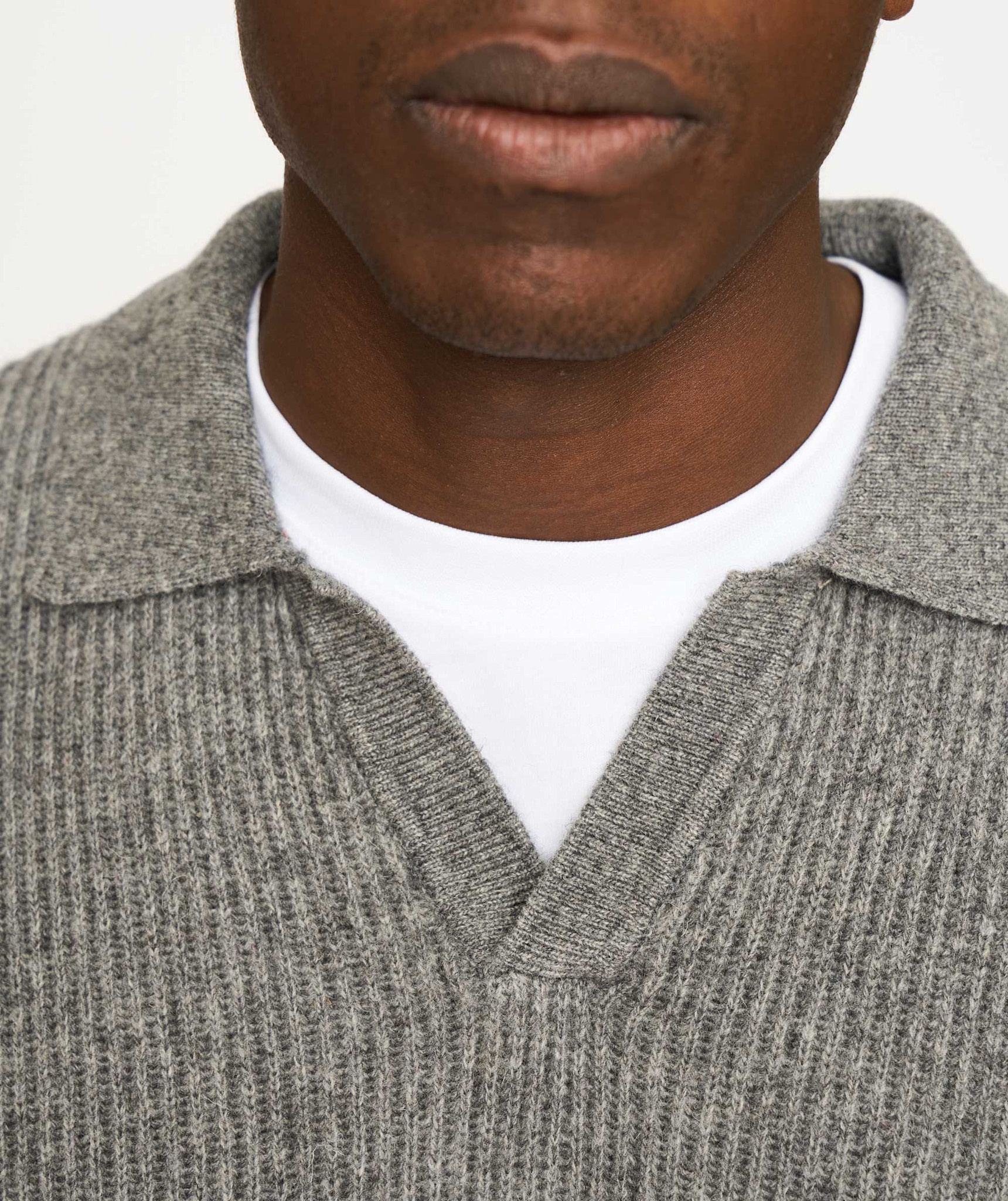 Resterods Kane Polo Knit Light Grey Melange