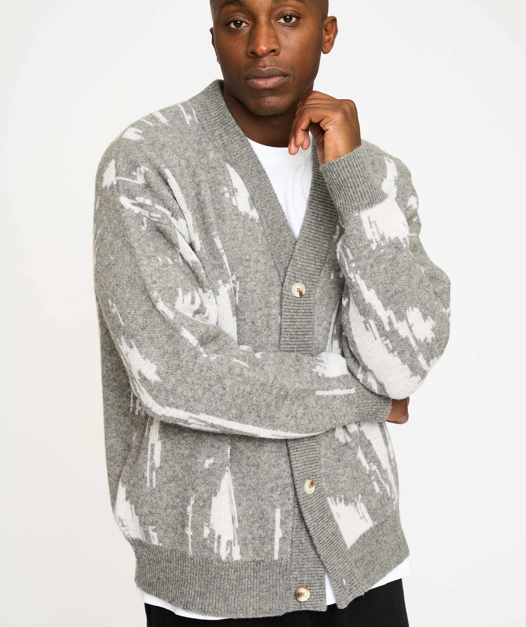 Resterods Jack Cardigan Knit Light Grey Melange