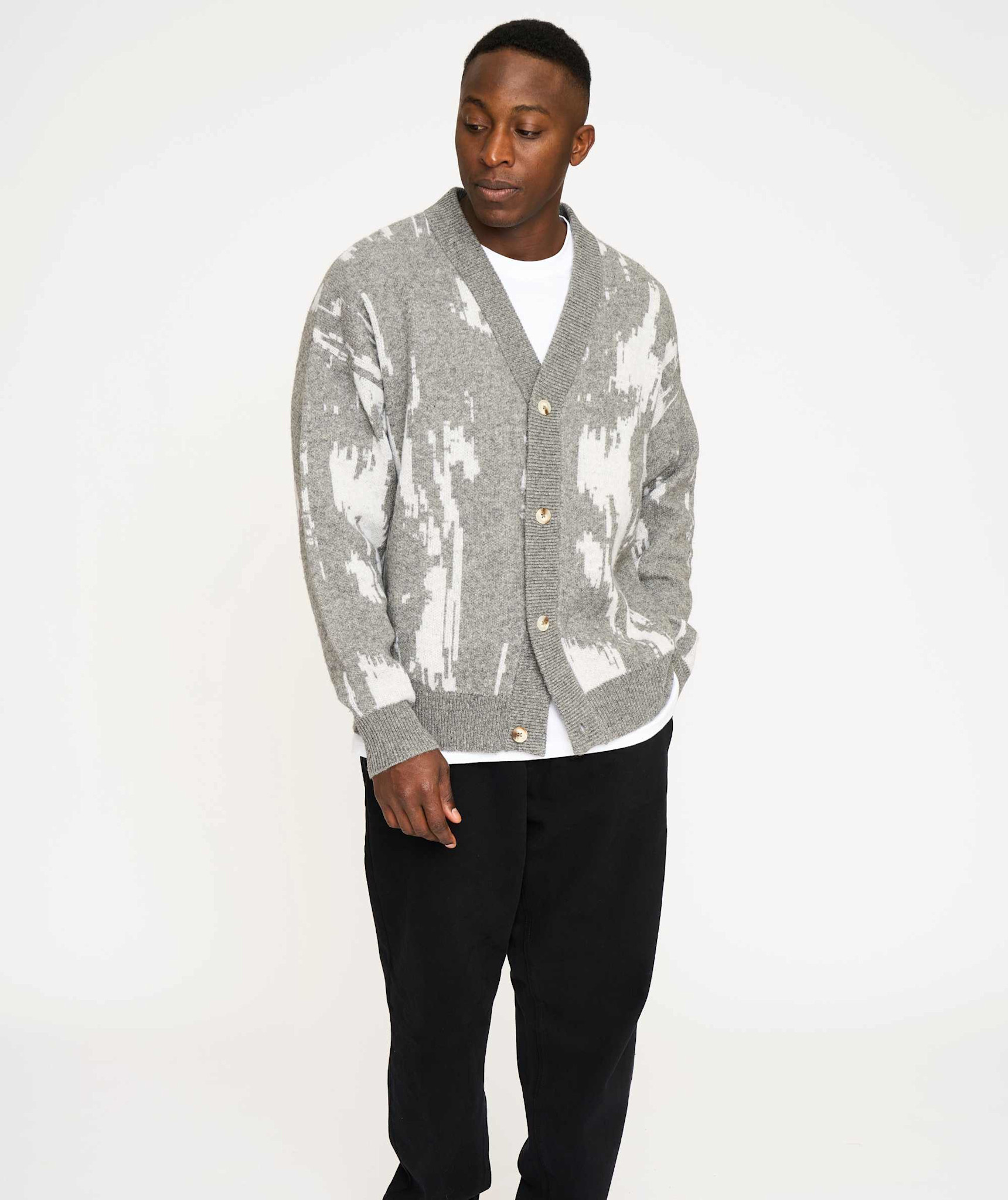 Resterods Jack Cardigan Knit Light Grey Melange